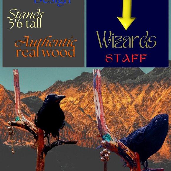 Authentic Wizard/Warlock/Witch Staff- 5'6 in tall w/ crow - Picture 1 of 2
